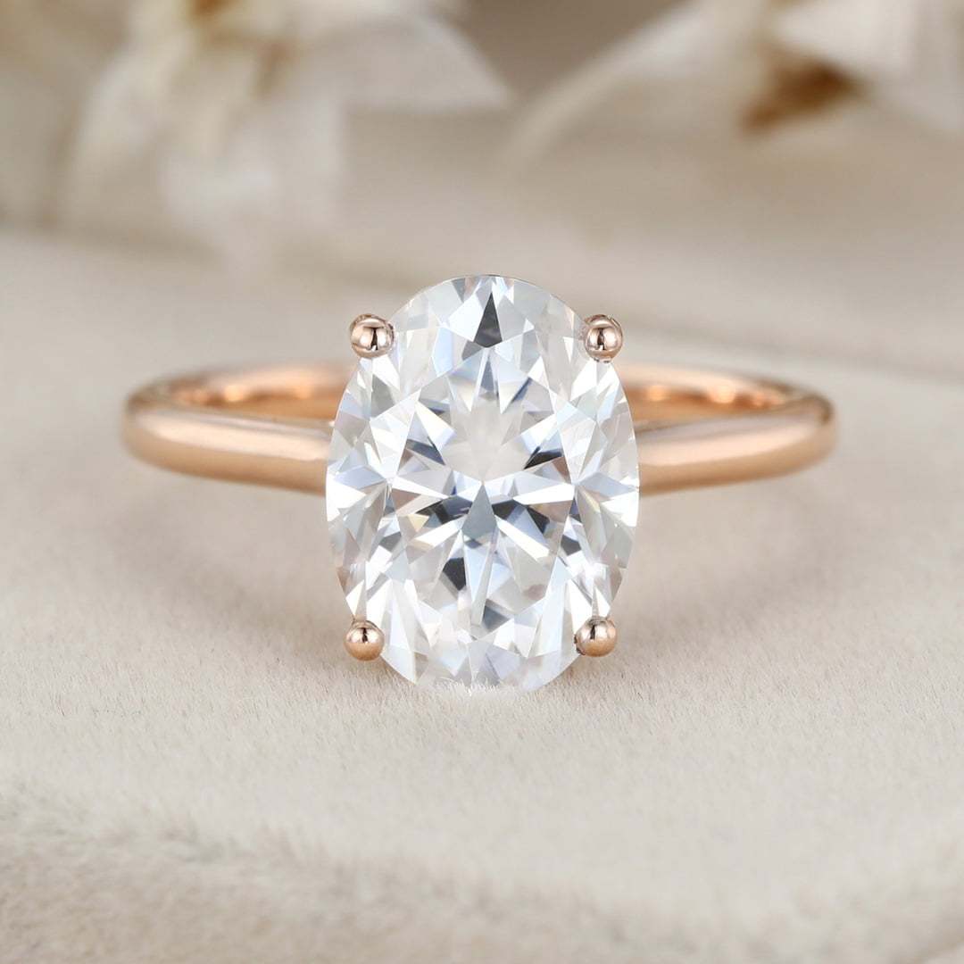 Classic 3.5 Carat Oval Cut Solitaire Moissanite Engagement Ring In14k Rose Gold