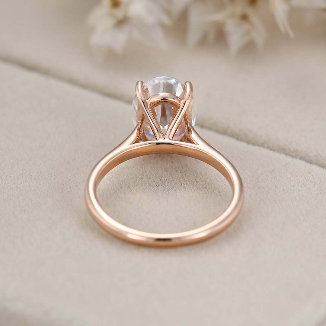 Classic 3.5 Carat Oval Cut Solitaire Moissanite Engagement Ring In14k Rose Gold