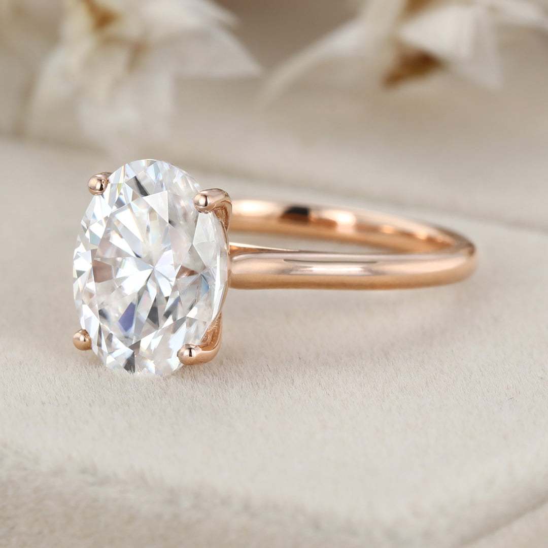 Classic 3.5 Carat Oval Cut Solitaire Moissanite Engagement Ring In14k Rose Gold