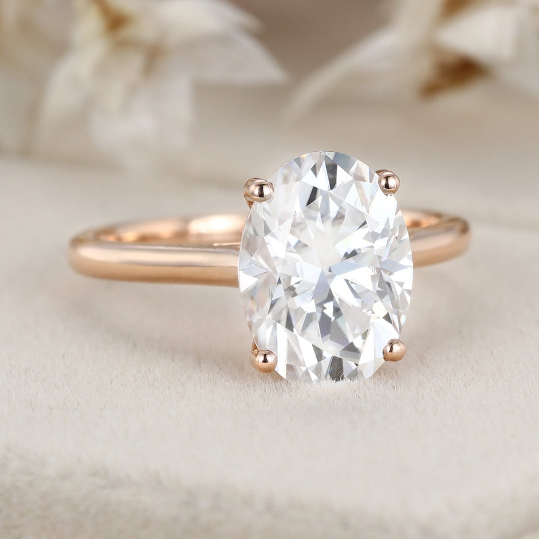 Classic 3.5 Carat Oval Cut Solitaire Moissanite Engagement Ring In14k Rose Gold