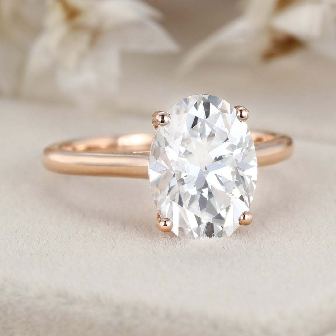 Classic 3.5 Carat Oval Cut Solitaire Moissanite Engagement Ring In14k Rose Gold