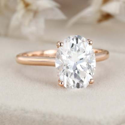 Classic 3.5 Carat Oval Cut Solitaire Moissanite Engagement Ring In14k Rose Gold