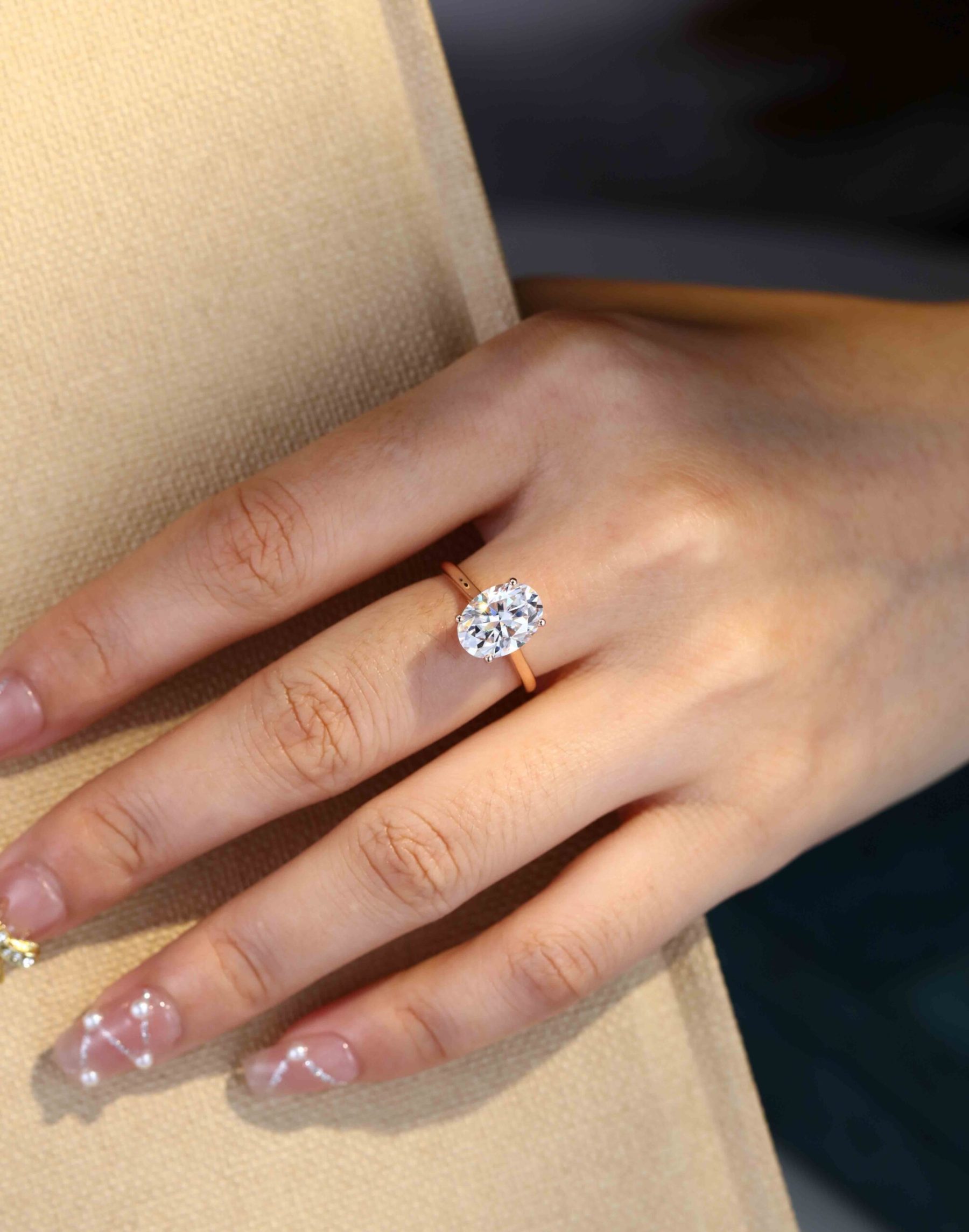 Classic 3.5 Carat Oval Cut Solitaire Moissanite Engagement Ring In14k Rose Gold