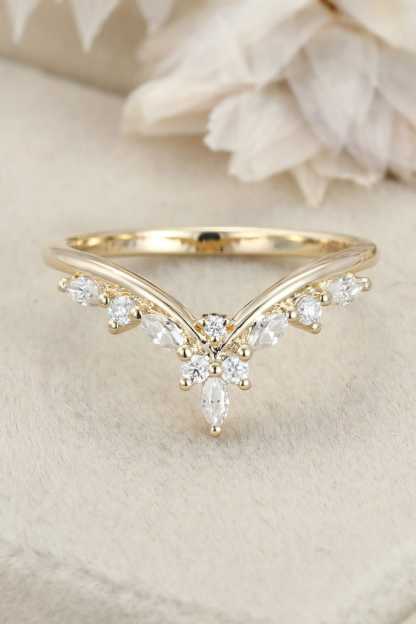 Curved Diamond Wedding Band Women Yellow Gold Moissanite Ring Bridal Stacking Ring Promise Matching Band Promise Anniversary Gift For Women