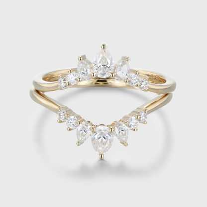 Curved Moissanite Wedding Band Pear Shaped Diamond Ring Yellow Gold Ring Vintage Wedding Ring Stacking Matching Bridal Promise Ring