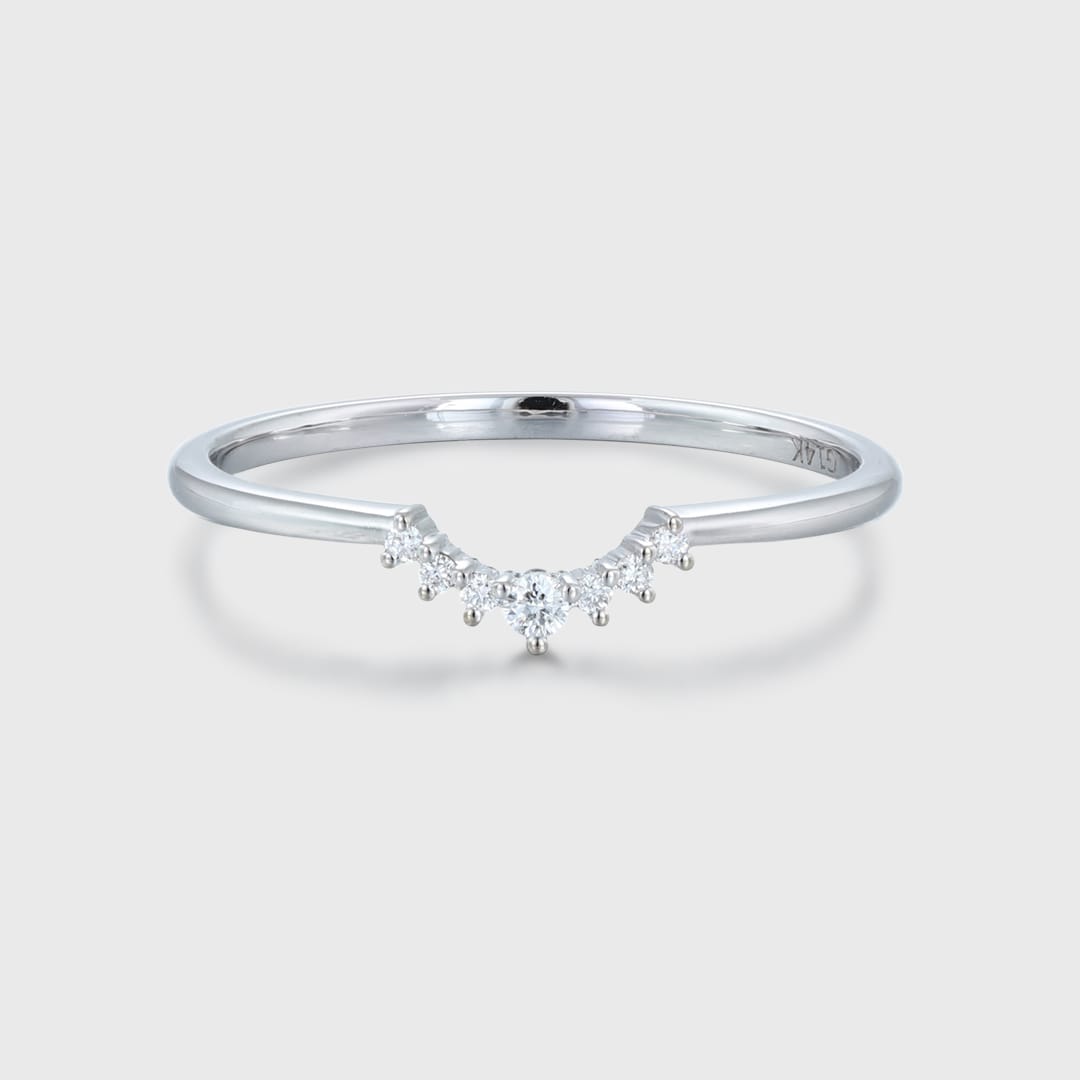 Curved Wedding Band 14K White Gold Unique Simple Diamond Wedding Band Women Stacking Ring Handmade Matching Band Custom Promise Gift For Her