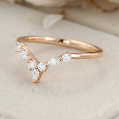 Curved Wedding Band Rose gold Diamond Wedding band Marquise cut moissanite Wedding Band Unique stacking Matching Bridal Custom promise ring