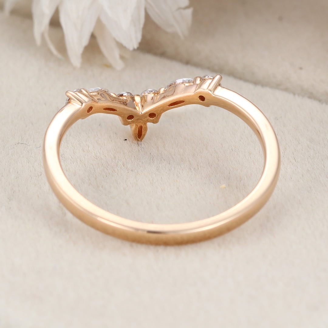Curved Wedding Band Rose gold Diamond Wedding band Marquise cut moissanite Wedding Band Unique stacking Matching Bridal Custom promise ring