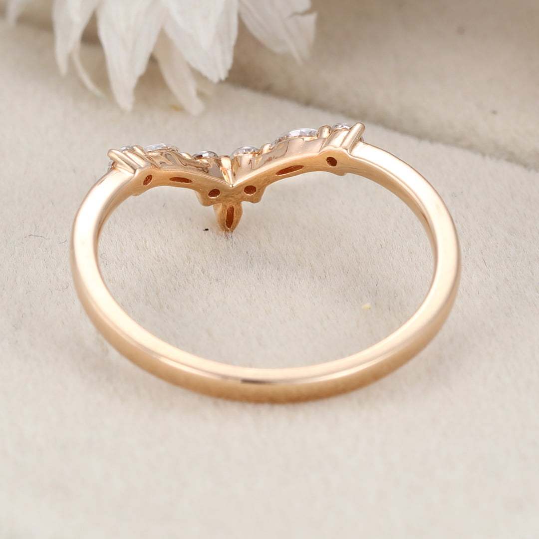 Curved Wedding Band Rose gold Diamond Wedding band Marquise cut moissanite Wedding Band Unique stacking Matching Bridal Custom promise ring