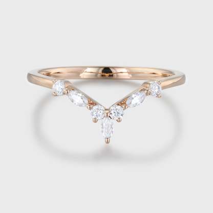 Curved Wedding Band Rose gold Diamond Wedding band Marquise cut moissanite Wedding Band Unique stacking Matching Bridal Custom promise ring