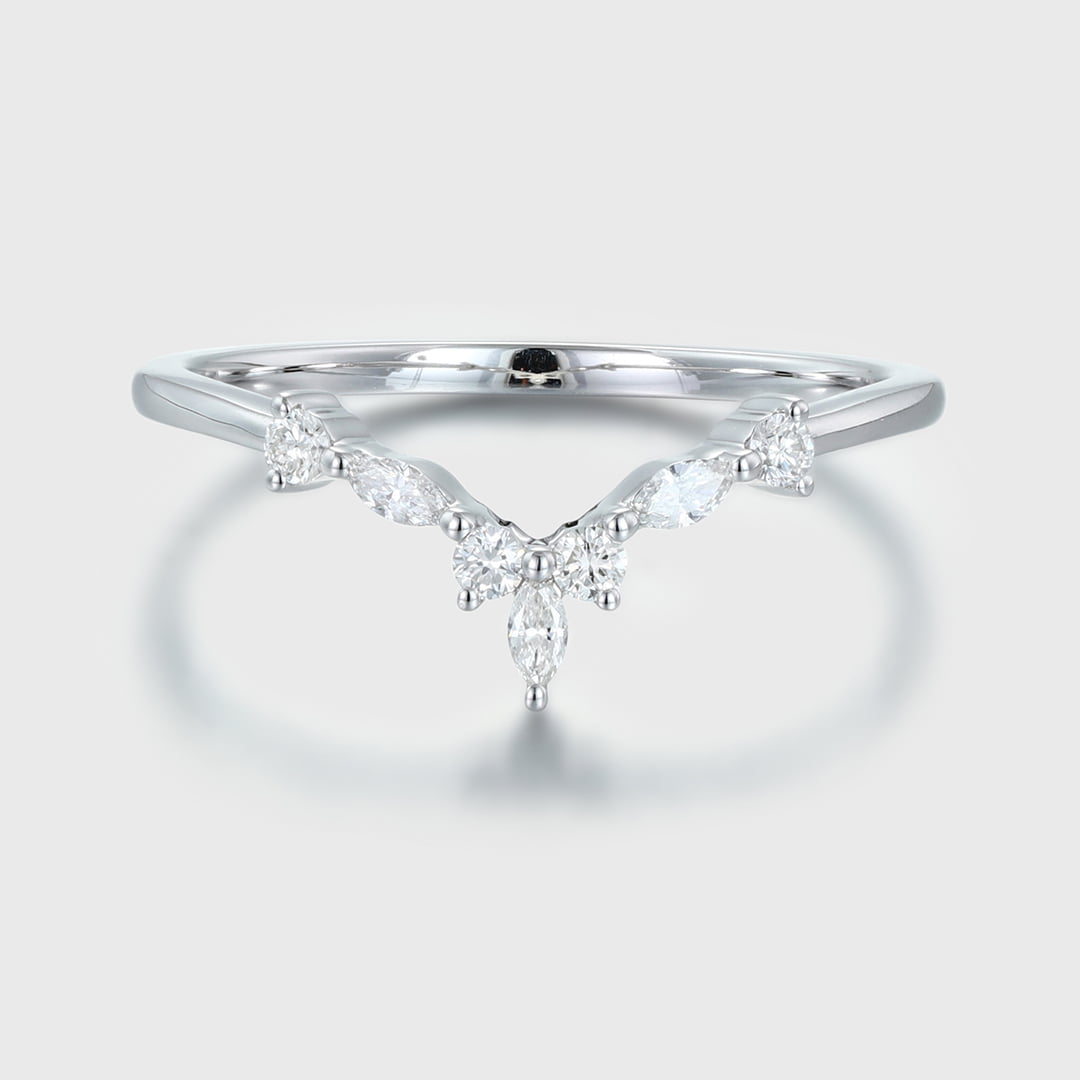 Curved Wedding Band White gold Diamond Wedding band Marquise cut moissanite Wedding Band Unique stacking Matching Bridal Custom promise ring