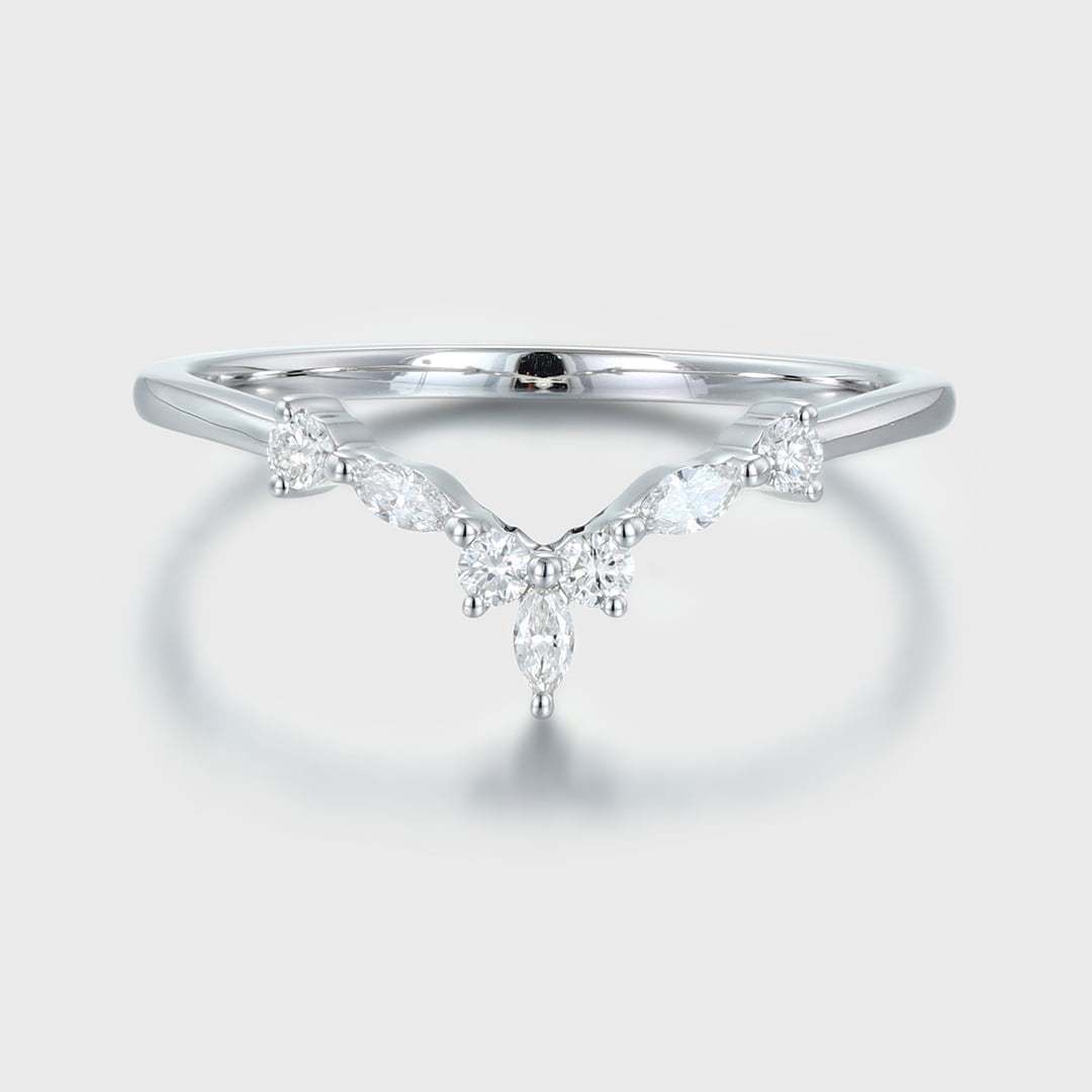 Curved Wedding Band White gold Diamond Wedding band Marquise cut moissanite Wedding Band Unique stacking Matching Bridal Custom promise ring