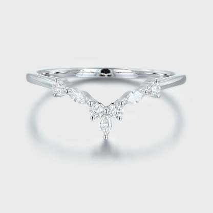 Curved Wedding Band White gold Diamond Wedding band Marquise cut moissanite Wedding Band Unique stacking Matching Bridal Custom promise ring