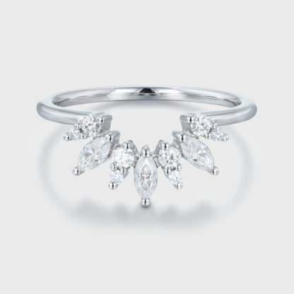 Curved Wedding Band Women Vintage Unique Marquise Cut Diamond White Gold Wedding Band Solid 14K Gold Matching Bridal Promise Gift