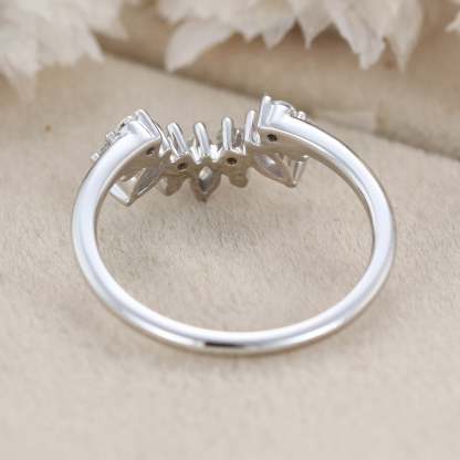 Curved Wedding Band Women Vintage Unique Marquise Cut Diamond White Gold Wedding Band Solid 14K Gold Matching Bridal Promise Gift