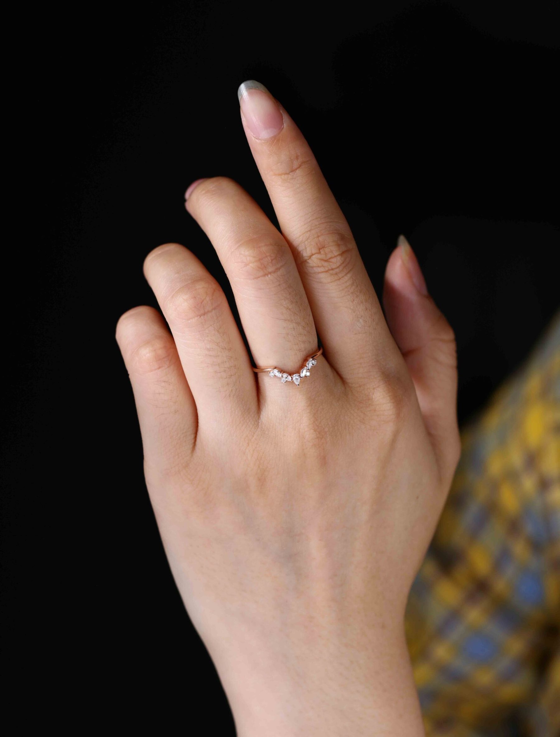 Curved wedding band Rose Unique gold Moissanite diamond wedding band Marquise cut Round cut Pear cut Bridal Promise Gift for her