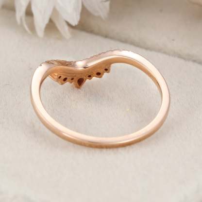 Curved wedding band women Unique wedding band Rose gold vintage Pear shaped Moissanite Diamond Stacking ring Matching bridal promise gift