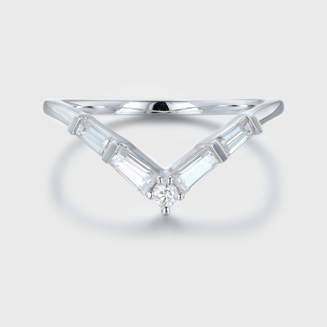 Curved Moissanite Wedding Band Women Vintage Baguette 14k White Gold Unique Bridal Stacking Promise Anniversary Gift