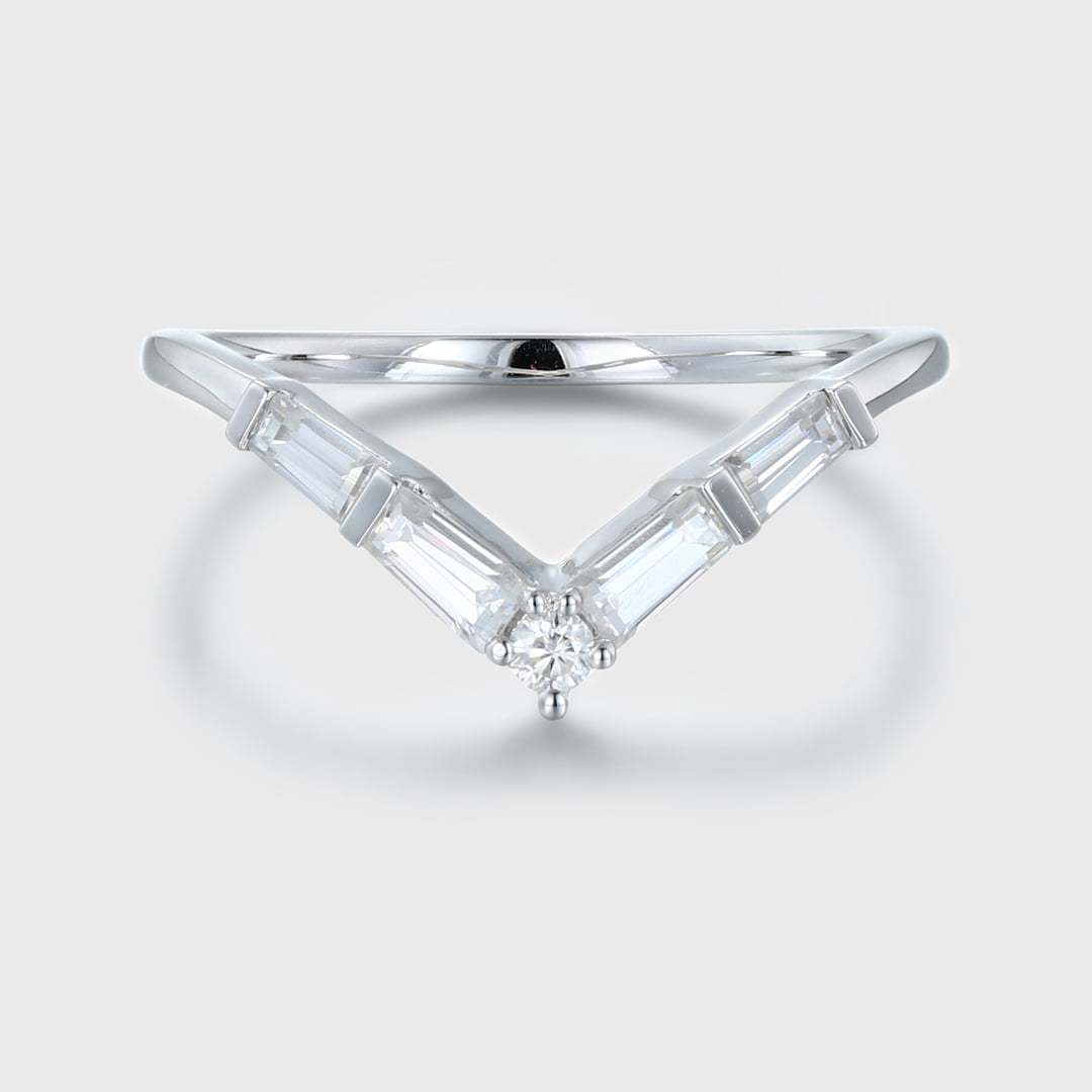 Curved Moissanite Wedding Band Women Vintage Baguette 14k White Gold Unique Bridal Stacking Promise Anniversary Gift