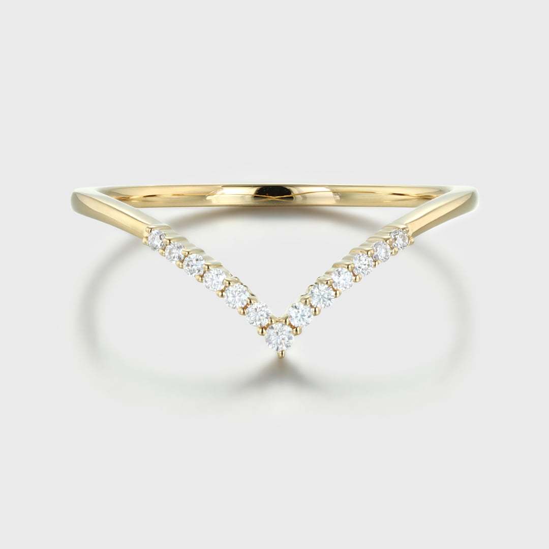 Diamond Wedding band Curved Wedding Band Unique Yellow gold moissanite Wedding Band vintage Stacking Matching ring Bridal promise gift for her