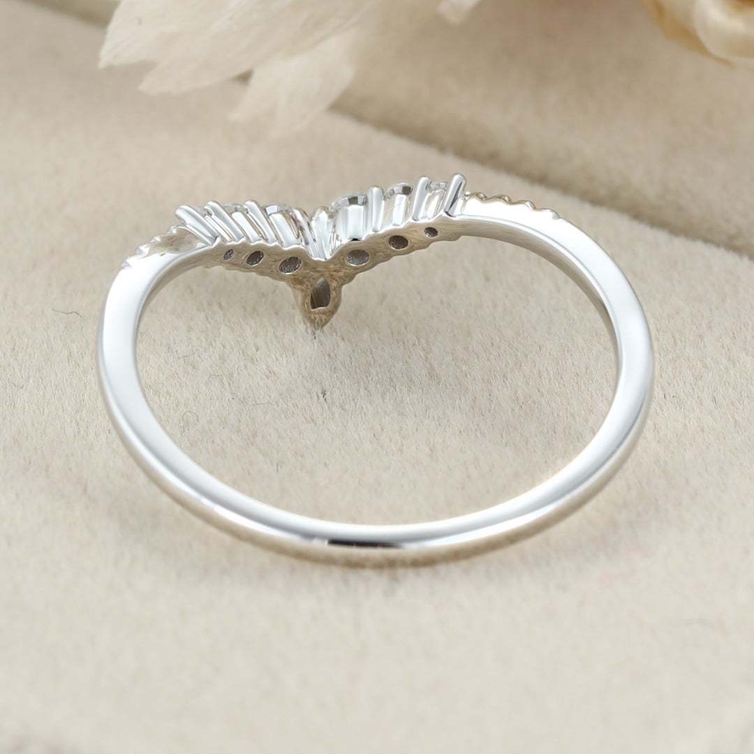 Diamond Wedding band Curved Wedding Band White gold Marquise moissanite Wedding Band Unique Vintage Matching ring Bridal promise gift