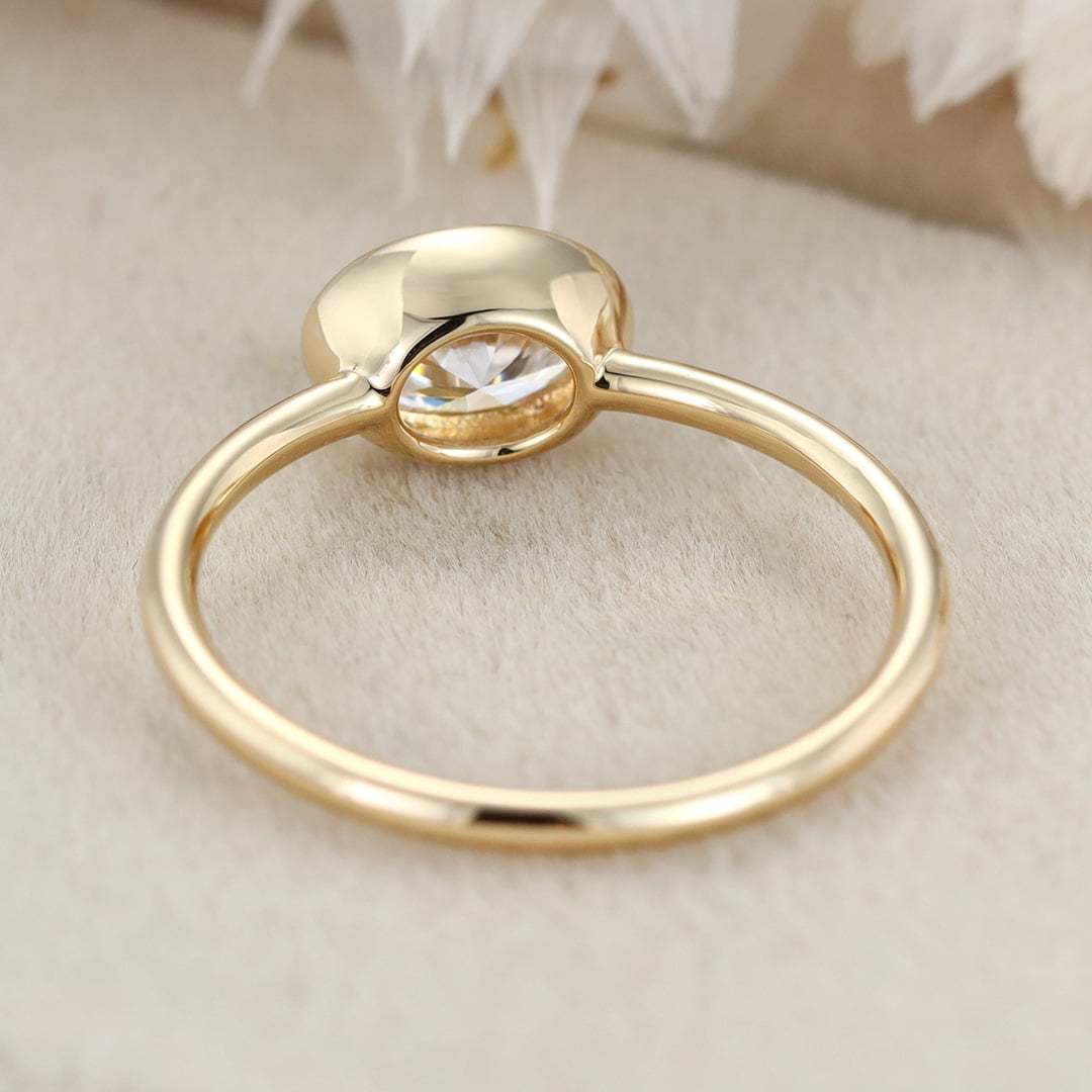 East West Bezel Set Oval Cut Moissanite Engagement Ring 14K Yellow Gold Wedding Ring Bezel Solitaire Ring
