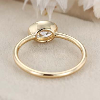 East West Bezel Set Oval Cut Moissanite Engagement Ring 14K Yellow Gold Wedding Ring Bezel Solitaire Ring