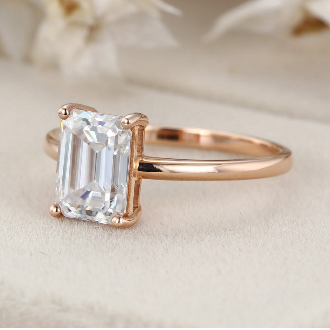 2 Carat Emerald Cut Moissanite Solitaire Engagement Ring In 14k Solid Gold