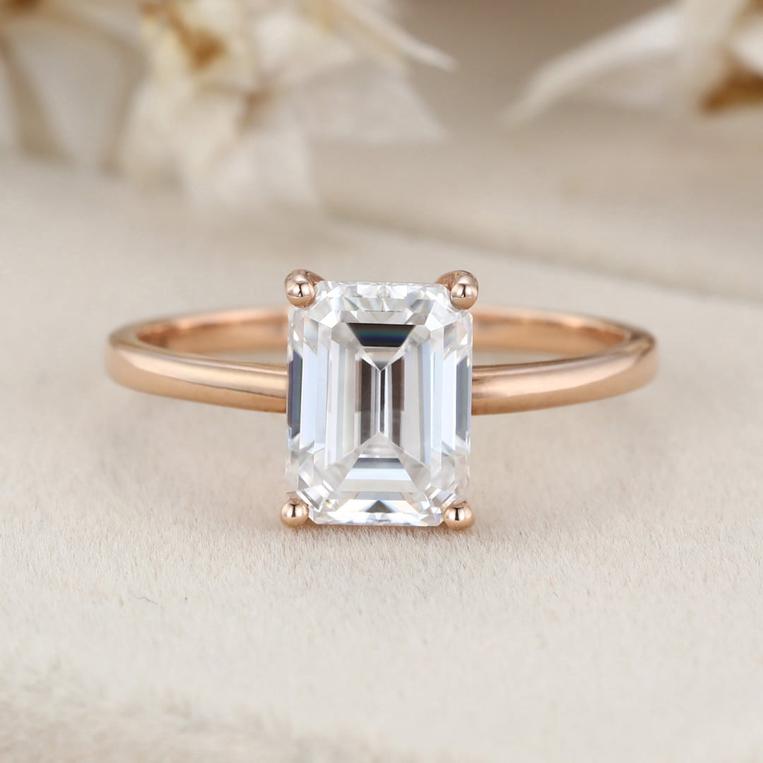 2 Carat Emerald Cut Moissanite Solitaire Engagement Ring In 14k Solid Gold