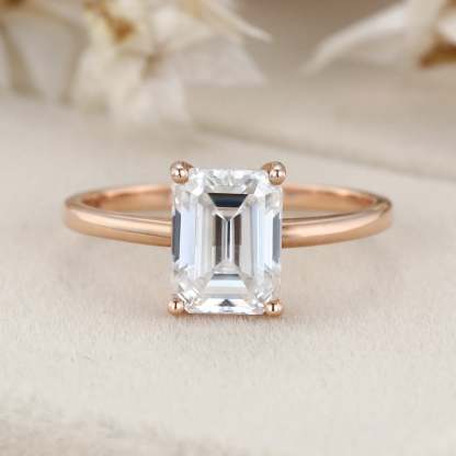 2 Carat Emerald Cut Moissanite Solitaire Engagement Ring In 14k Solid Gold