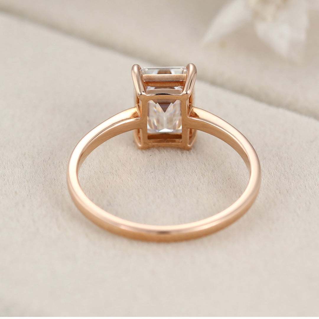 2 Carat Emerald Cut Moissanite Solitaire Engagement Ring In 14k Solid Gold