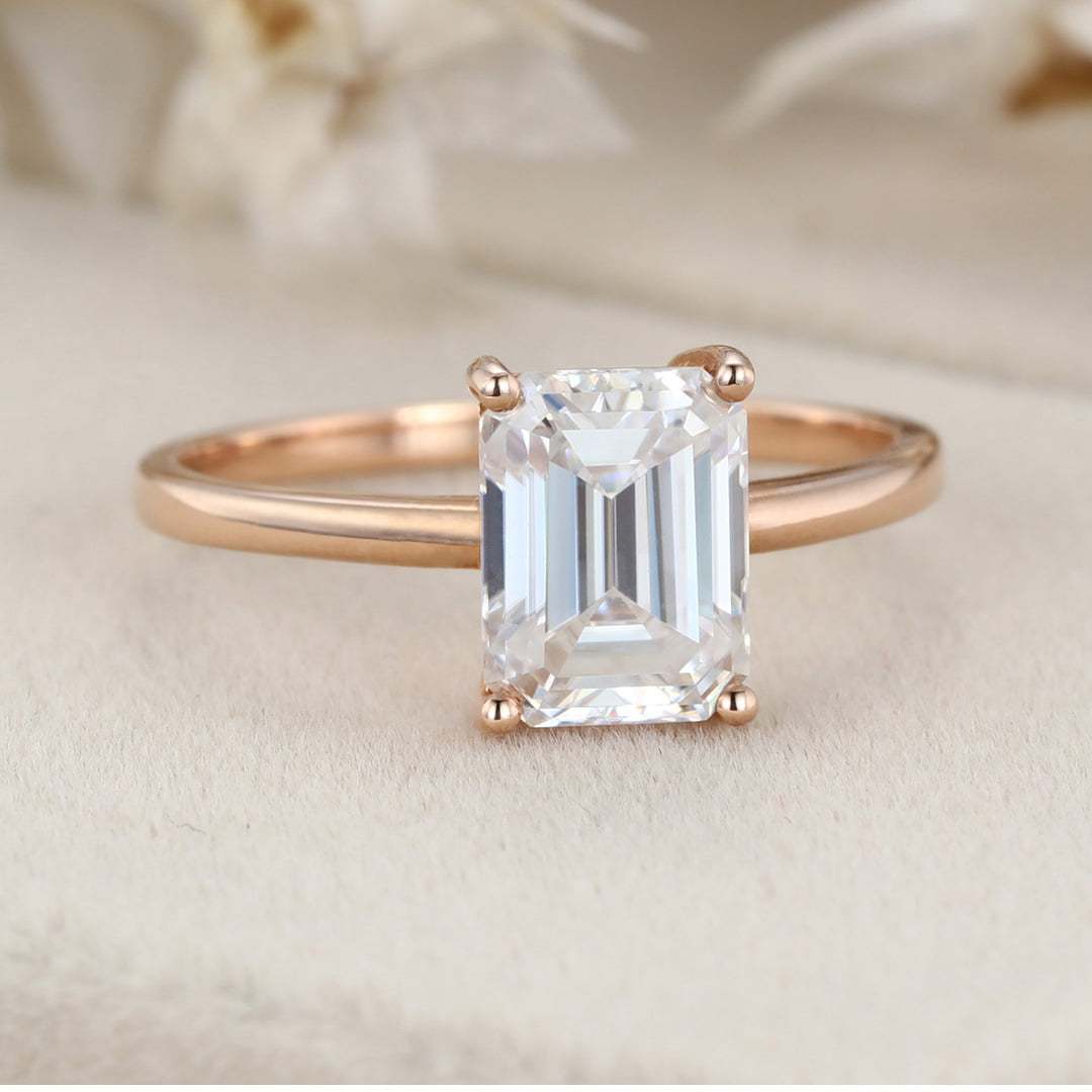 2 Carat Emerald Cut Moissanite Solitaire Engagement Ring In 14k Solid Gold