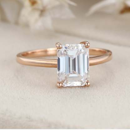 2 Carat Emerald Cut Moissanite Solitaire Engagement Ring In 14k Solid Gold