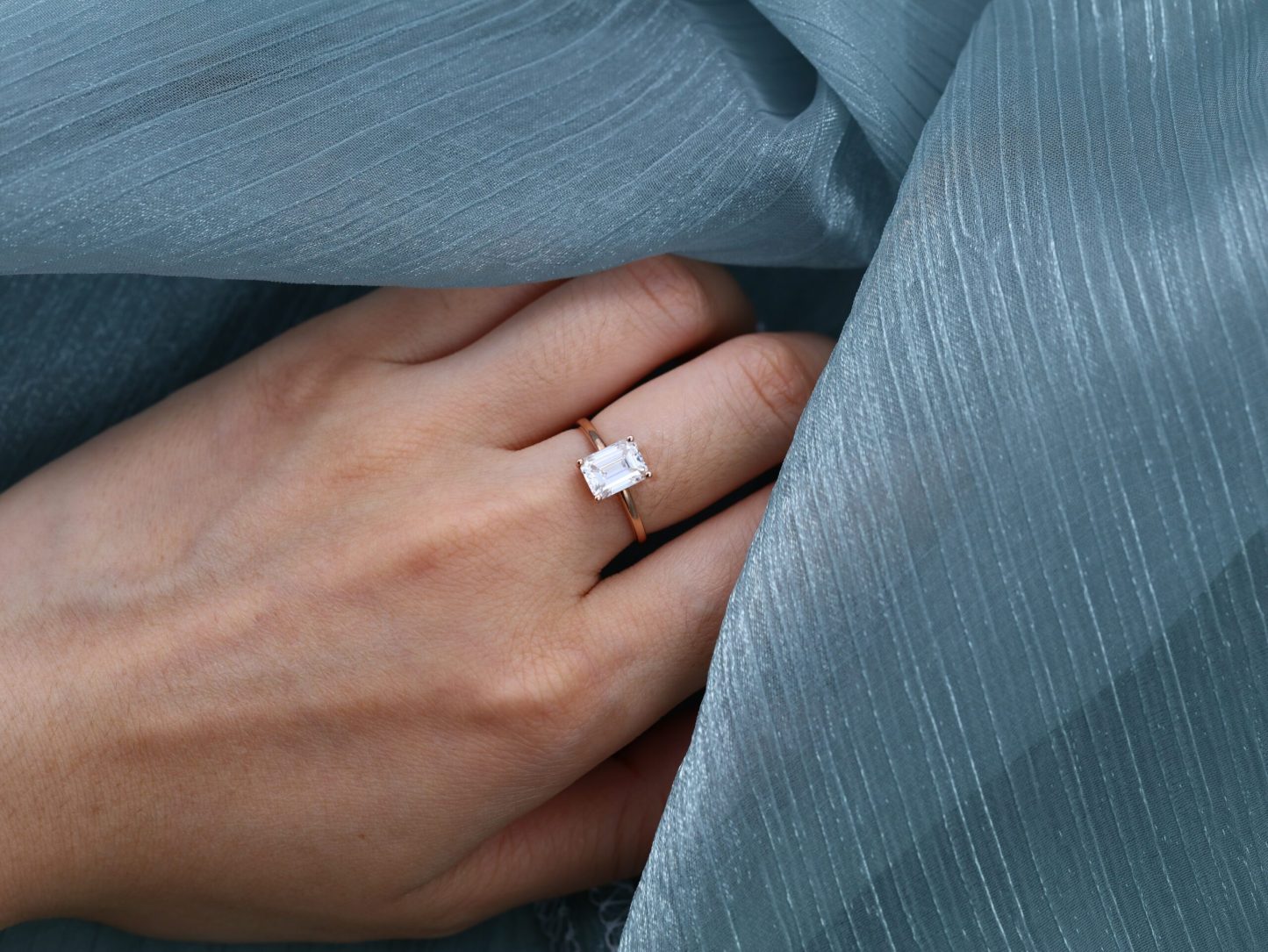 2 Carat Emerald Cut Moissanite Solitaire Engagement Ring In 14k Solid Gold