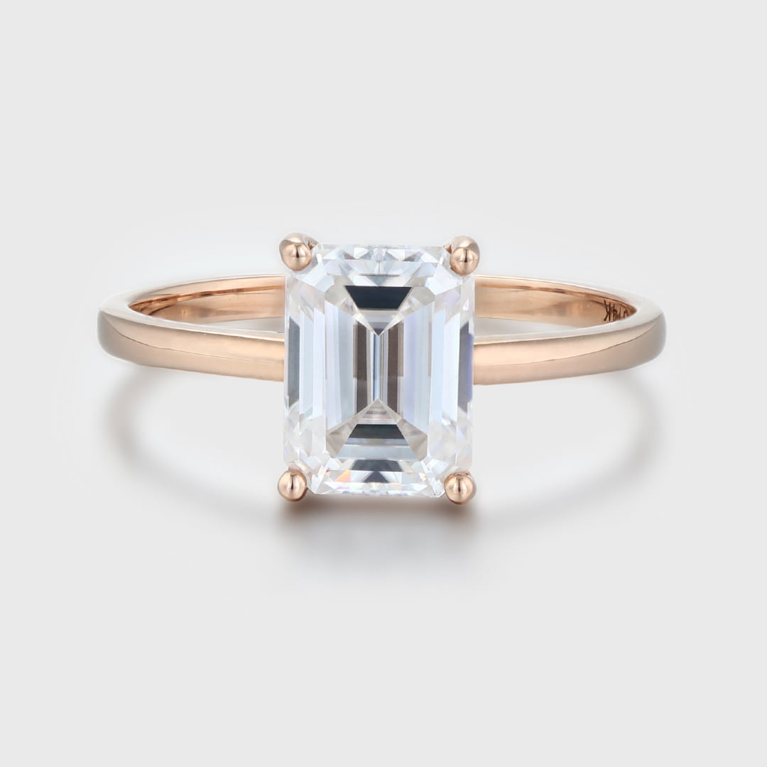 2 Carat Emerald Cut Moissanite Solitaire Engagement Ring In 14k Solid Gold