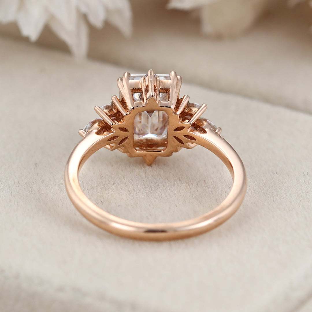Emerald Cut Moissanite Engagement Ring Vintage Rose Gold Diamond Wedding Bridal Gift For Her