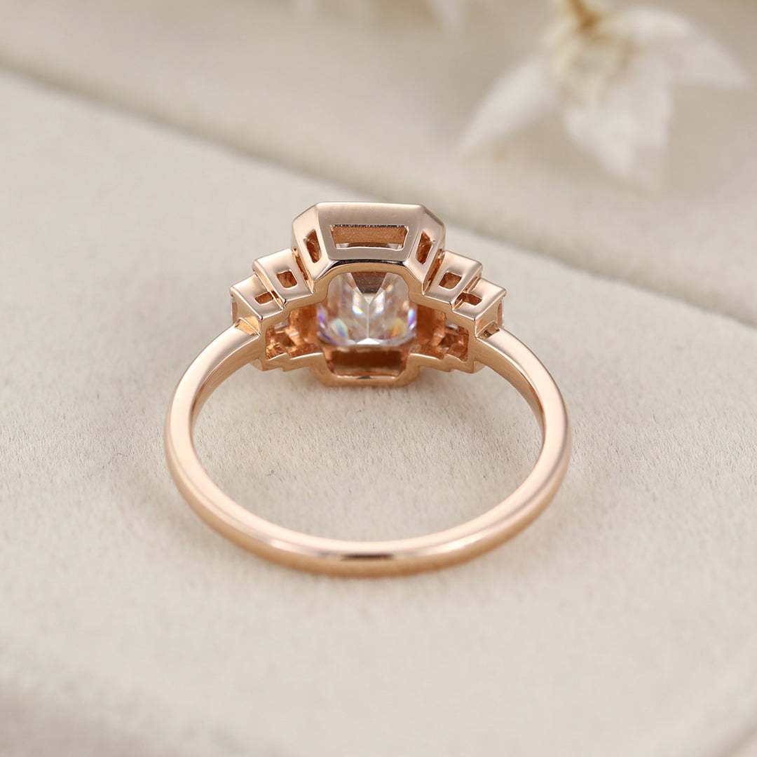 Bezel Set Art Deco 2 Carat Emerald Cut Lab-Grown Diamond Ring in 14K Rose Gold - Vintage Inspired Engagement Ring