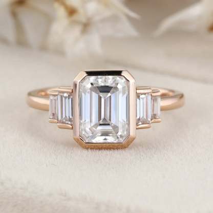 Bezel Set Art Deco 2 Carat Emerald Cut Lab-Grown Diamond Ring in 14K Rose Gold - Vintage Inspired Engagement Ring