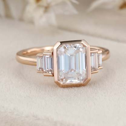 Bezel Set Art Deco 2 Carat Emerald Cut Lab-Grown Diamond Ring in 14K Rose Gold - Vintage Inspired Engagement Ring