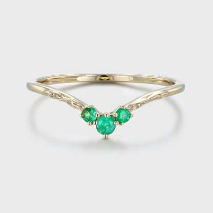 Emeralds Wedding Ring Curved Emerald Wedding Band Unique Green Wedding Ring to Match 14K Yellow gold Emerald ring