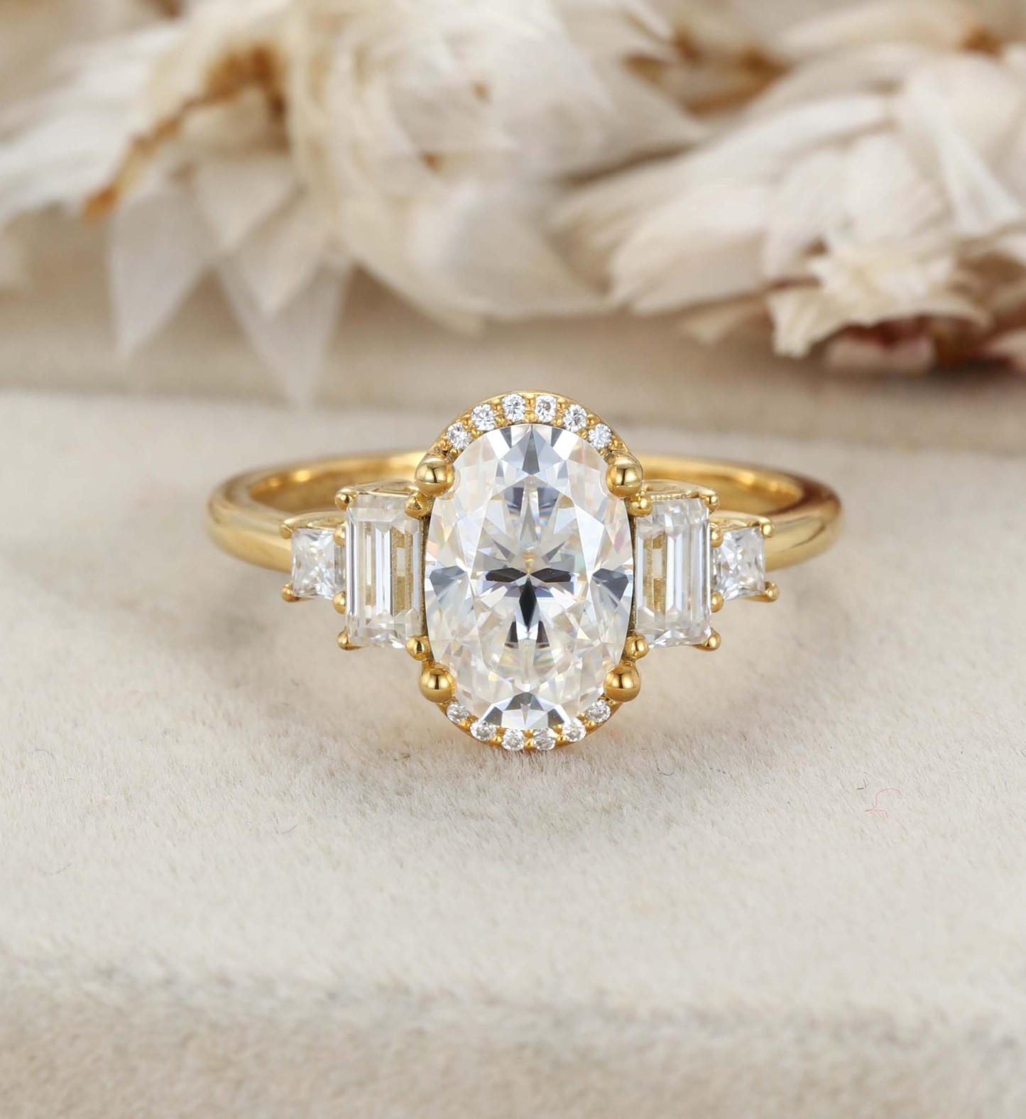 Engagement ring Diamond Ring 14K Yellow Gold Ring Oval Cut Moissanite Ring Half Halo Ring