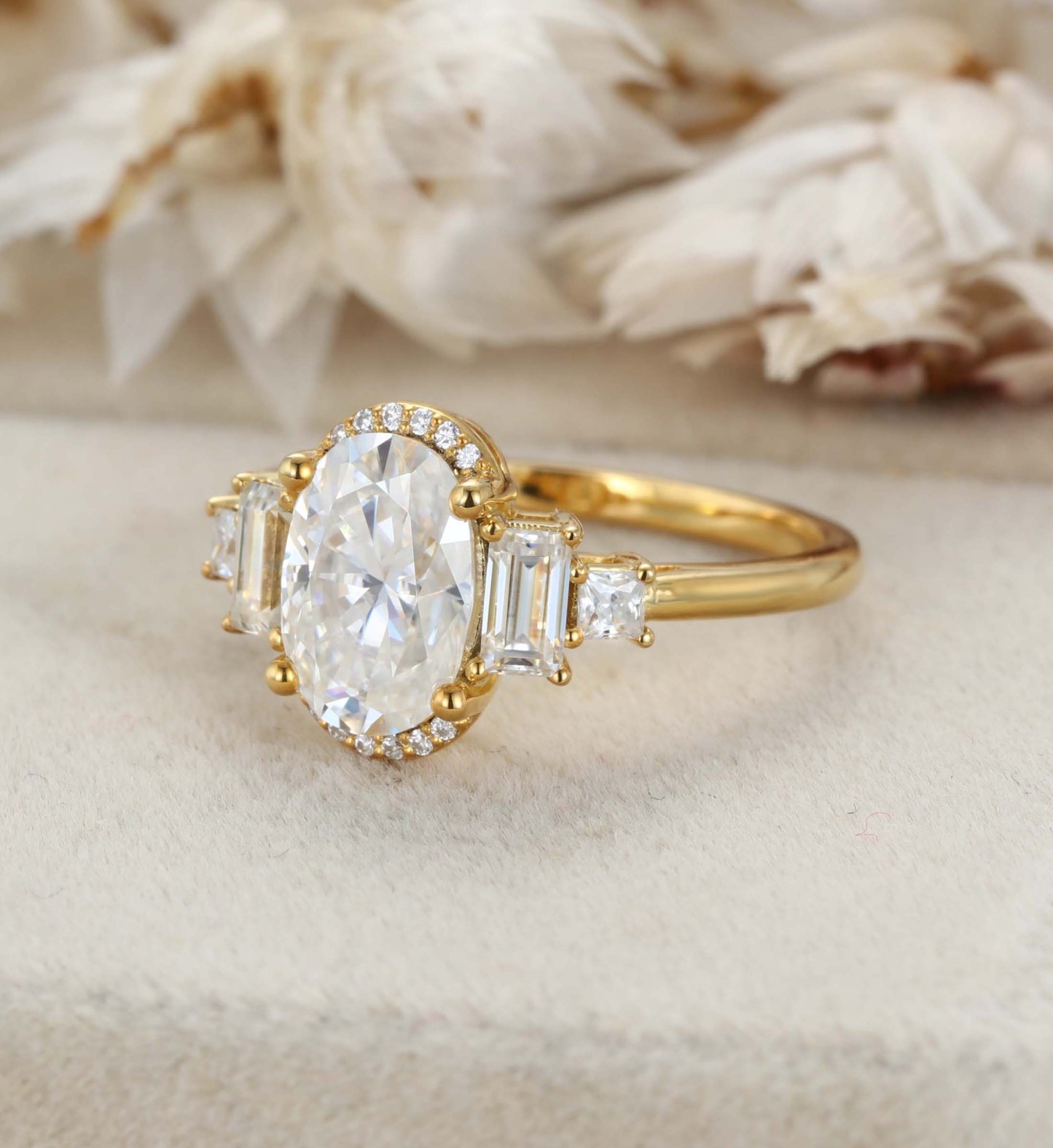 Engagement ring Diamond Ring 14K Yellow Gold Ring Oval Cut Moissanite Ring Half Halo Ring