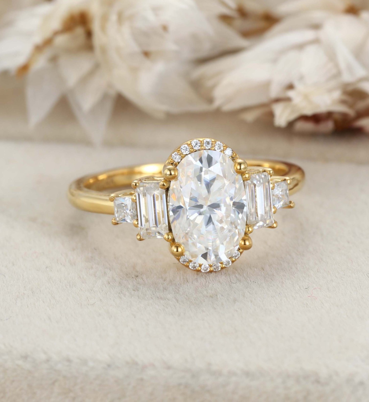 Engagement ring Diamond Ring 14K Yellow Gold Ring Oval Cut Moissanite Ring Half Halo Ring