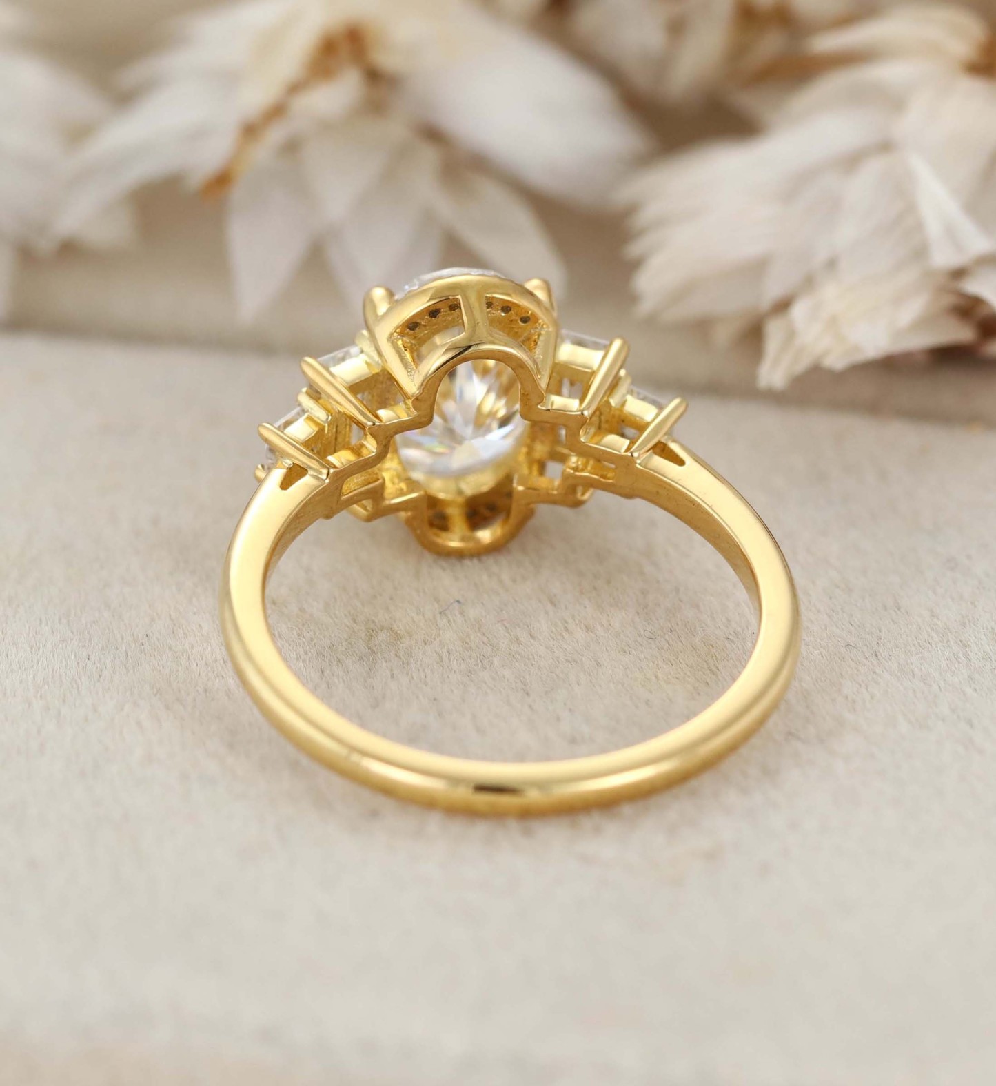 Engagement ring Diamond Ring 14K Yellow Gold Ring Oval Cut Moissanite Ring Half Halo Ring