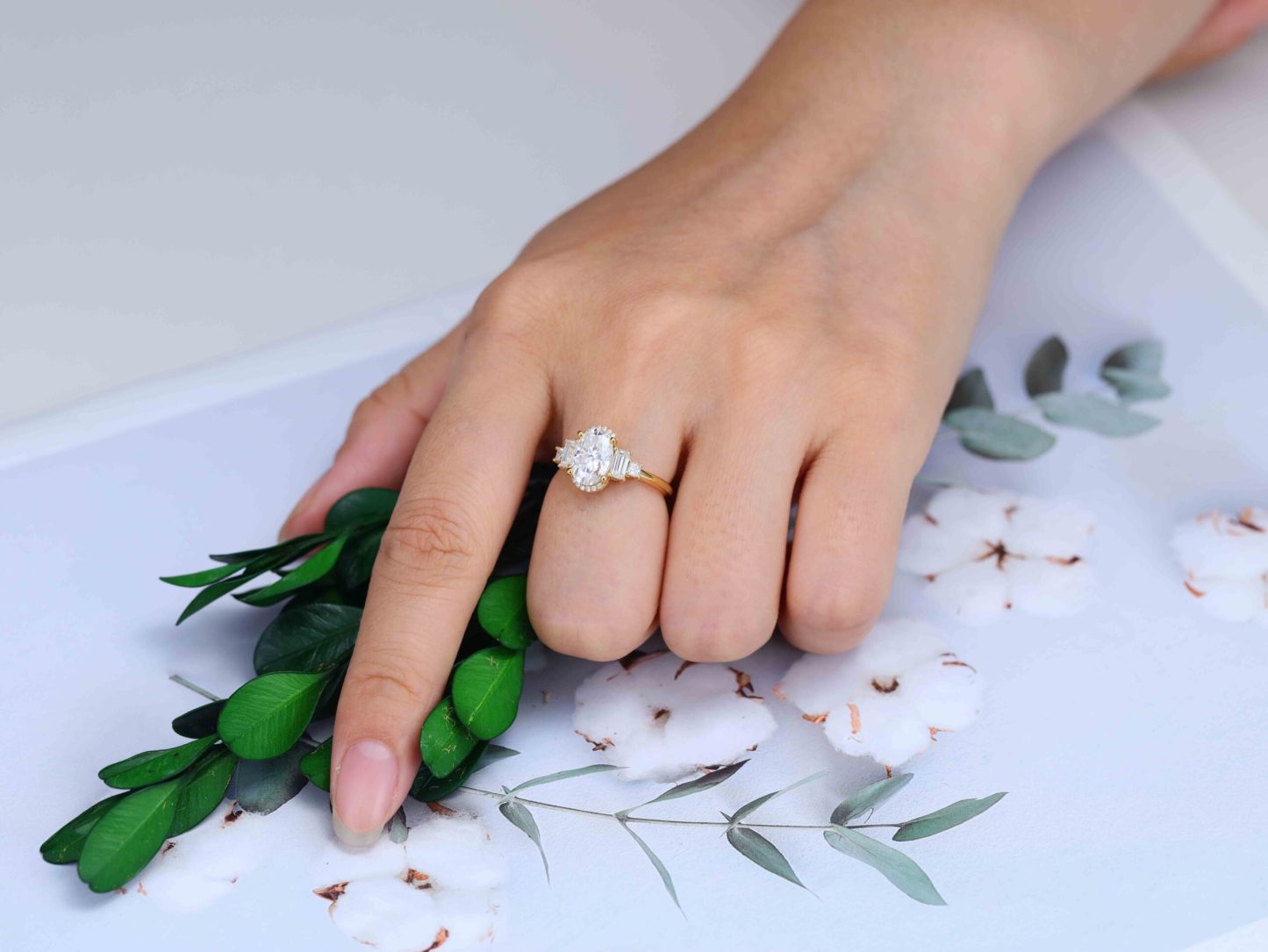 Engagement ring Diamond Ring 14K Yellow Gold Ring Oval Cut Moissanite Ring Half Halo Ring