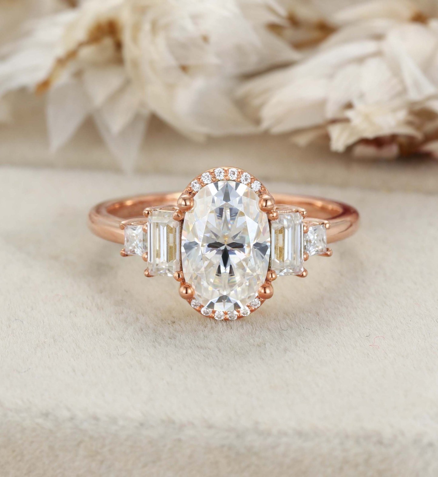 Engagement ring Diamond Ring 14K Yellow Gold Ring Oval Cut Moissanite Ring Half Halo Ring