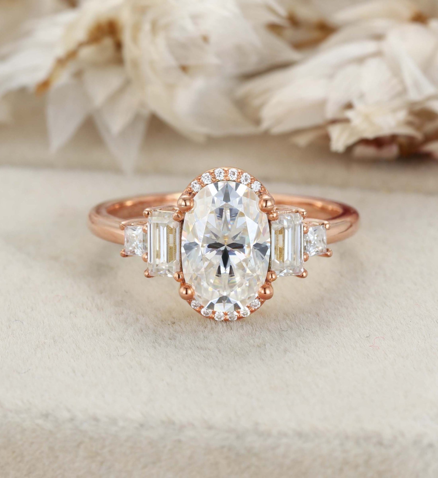 Engagement ring Diamond Ring 14K Yellow Gold Ring Oval Cut Moissanite Ring Half Halo Ring