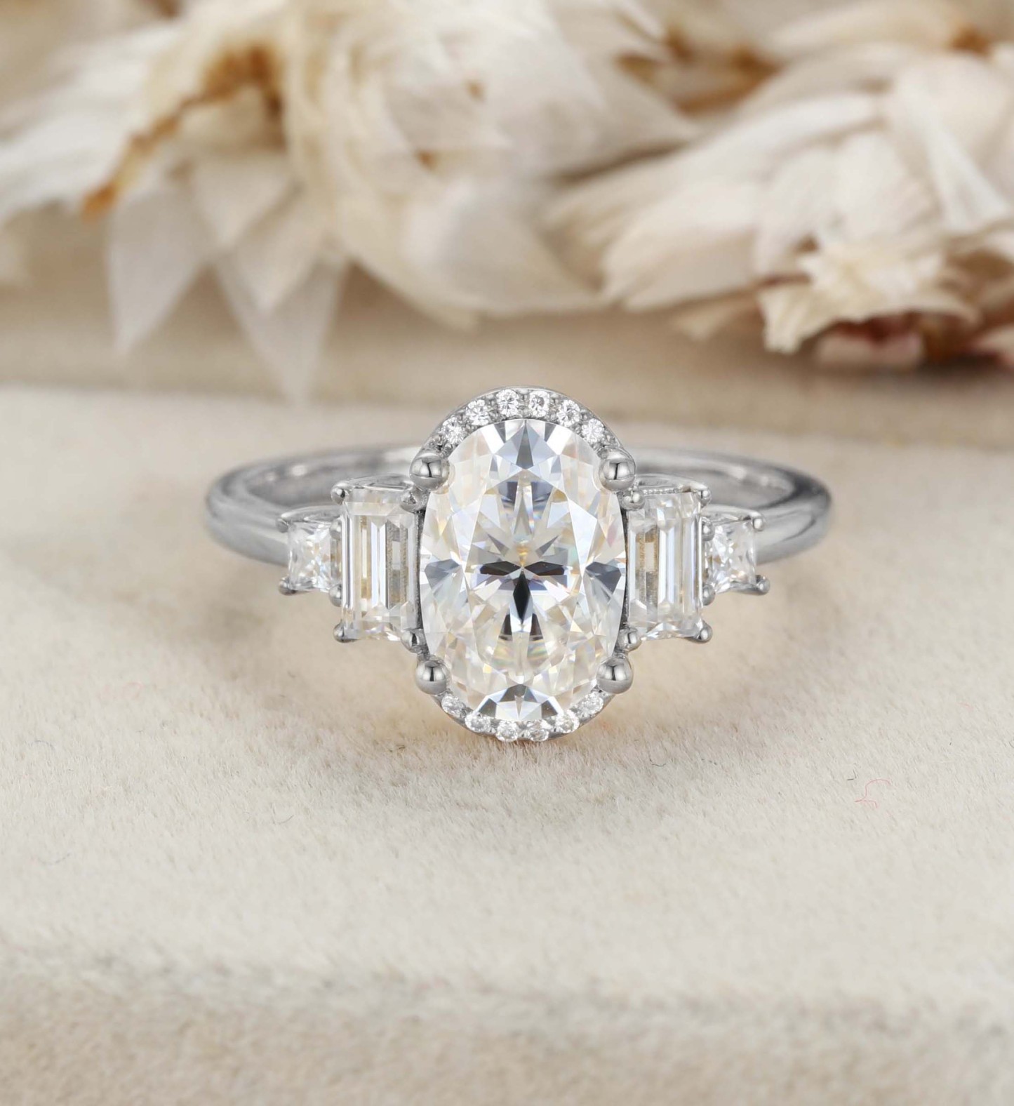 Engagement ring Diamond Ring 14K Yellow Gold Ring Oval Cut Moissanite Ring Half Halo Ring
