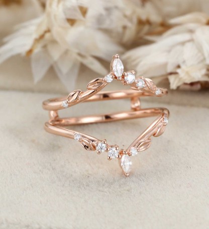 Enhancer Promise Wedding Ring Unique Marquise Moissanite Wedding Band Rose Gold Leaf Floral Moissanite Ring Personalized Rings For Women