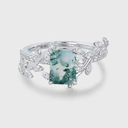 Fairy Engagement Ring Emerald Moss Agate Engagement Ring Gold Nature Inspired Engagement Ring Promise Ring Green Gemstone Ring Anniversary Gift